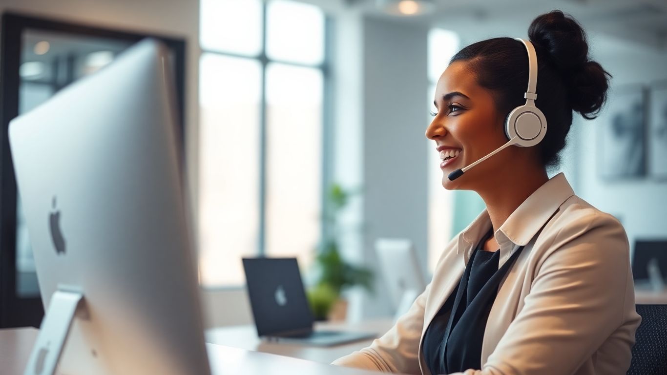 Receptionist using headset for call handling