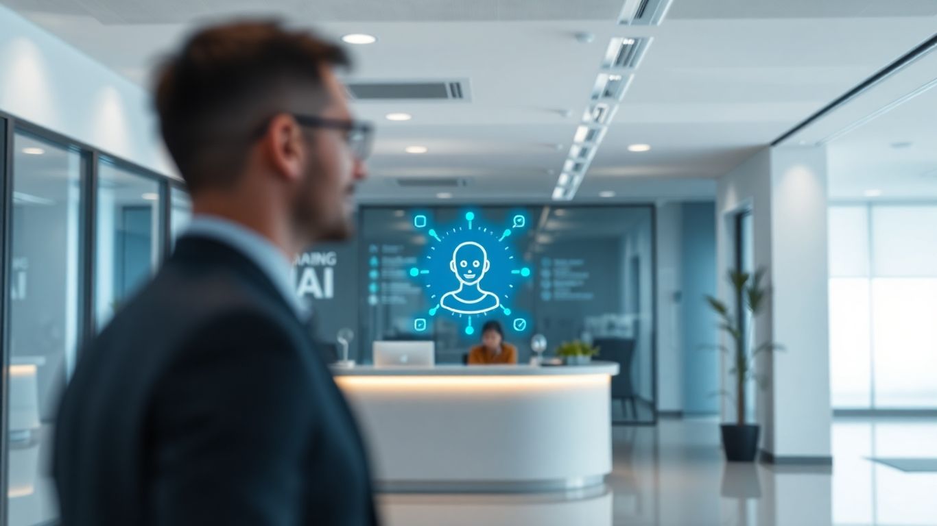 AI receptionist avatar interacting with a person