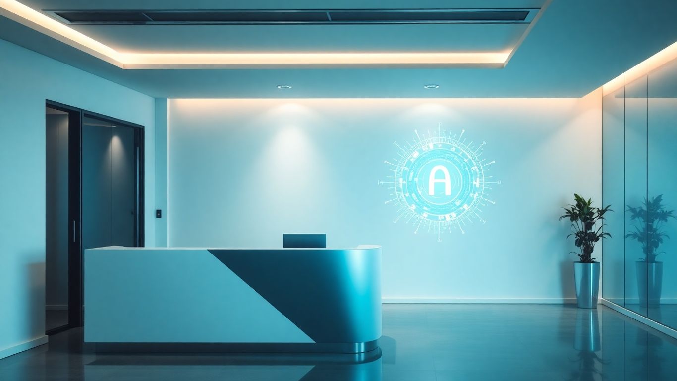 Modern office reception with AI interface