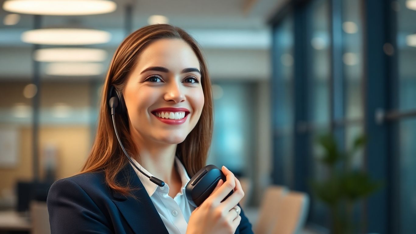 Professional woman with headset in office