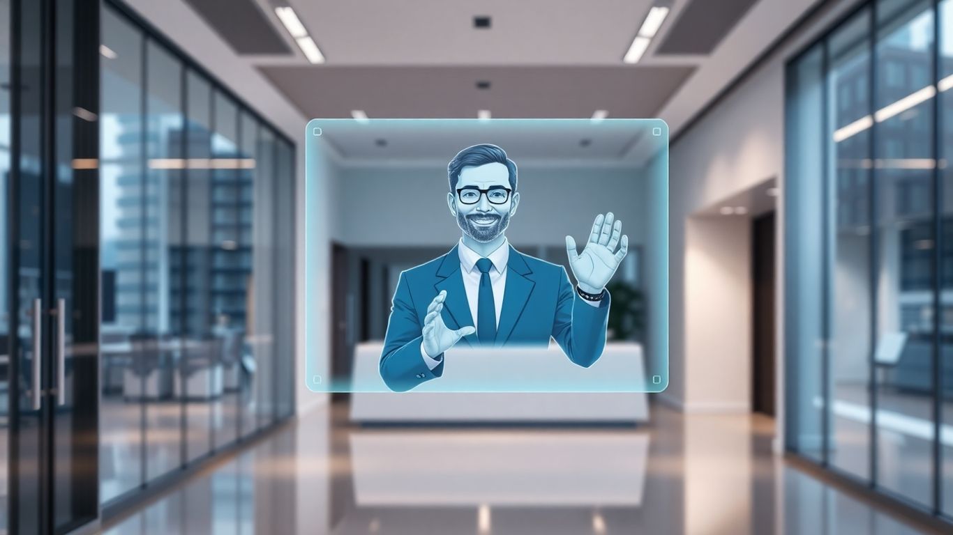 AI receptionist avatar in a modern office
