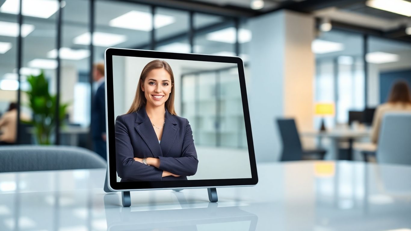 Virtual receptionist on tablet in modern office