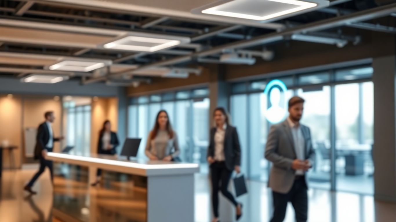 AI receptionist interface in a modern office