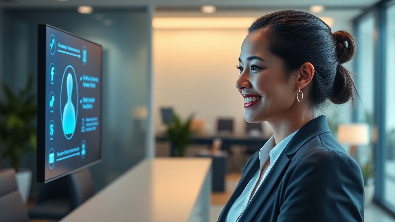 AI receptionist interface in a modern office