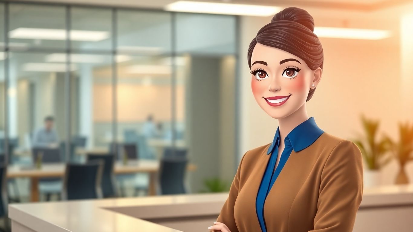 AI receptionist avatar in a modern office