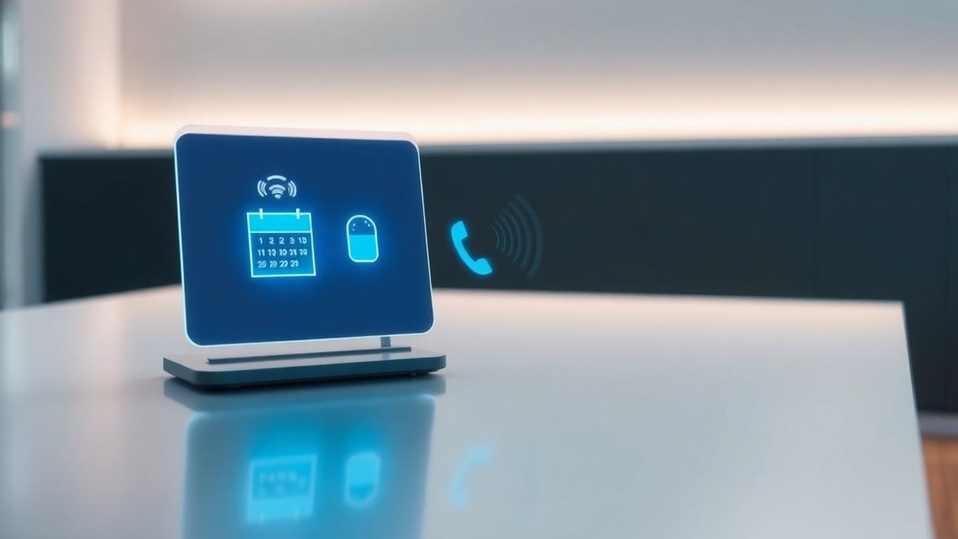 AI receptionist interface with calendar and phone.