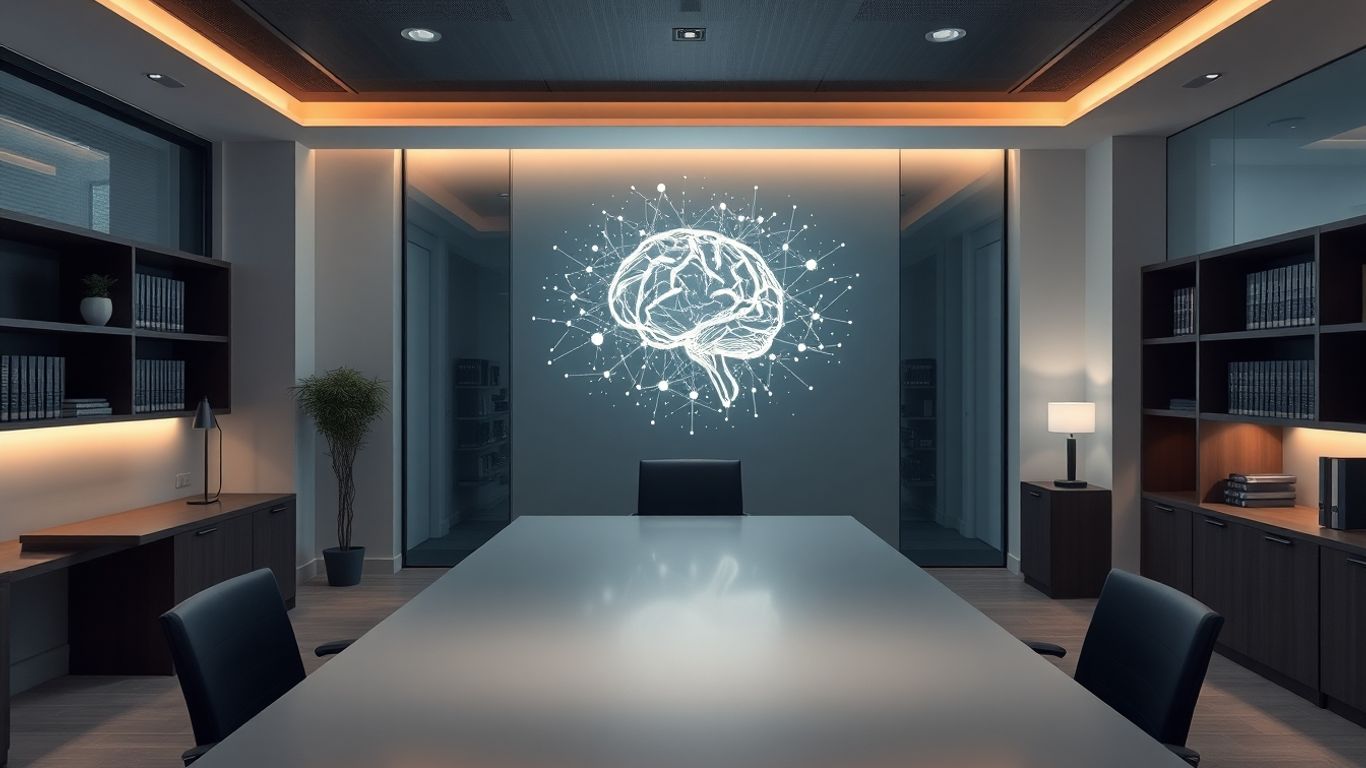 Modern law office with AI glowing