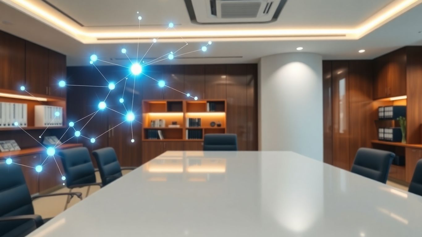 Law office with glowing digital signals