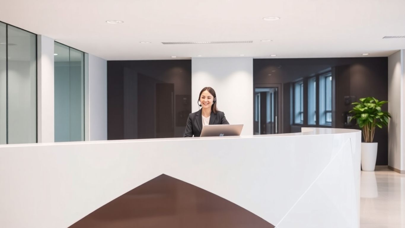 Receptionist at desk with headset