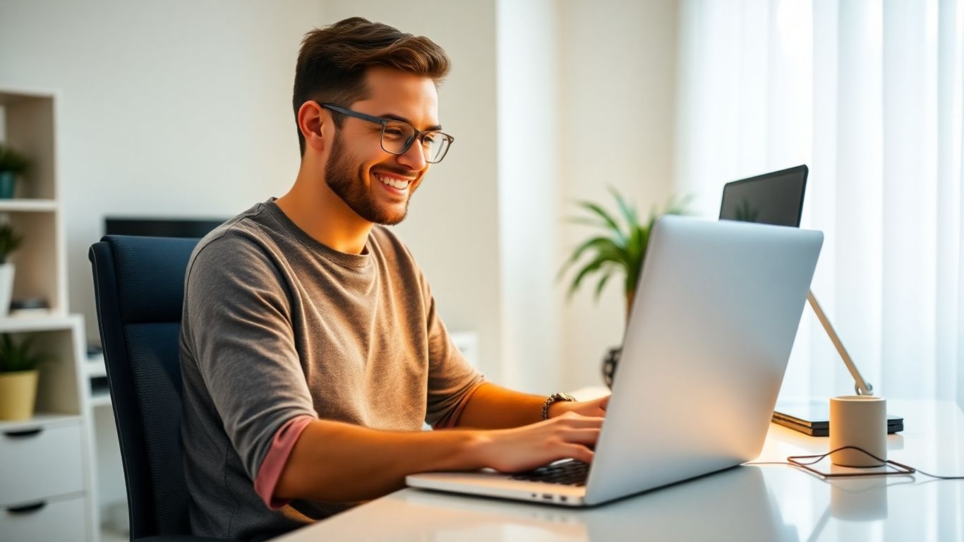 Person working from home on a laptop.
