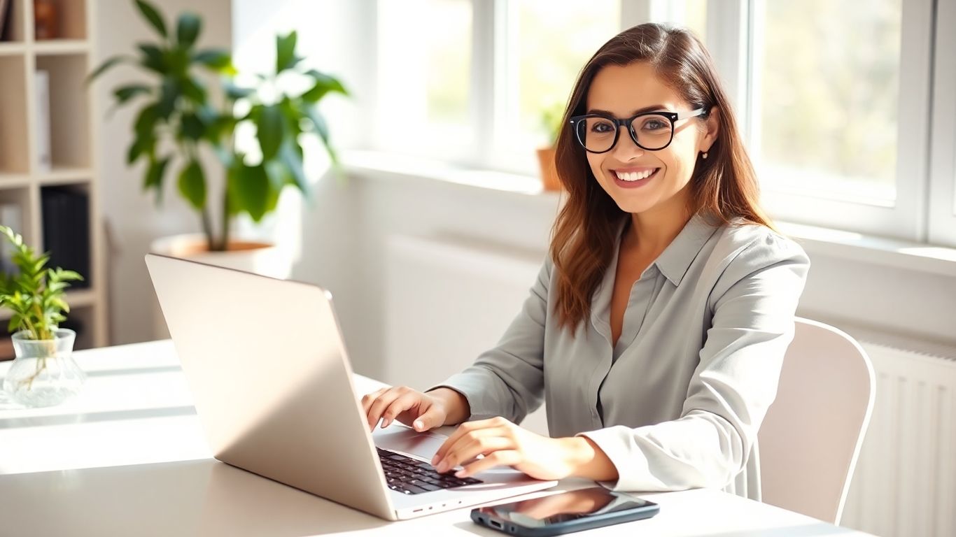 Woman working from home on a laptop