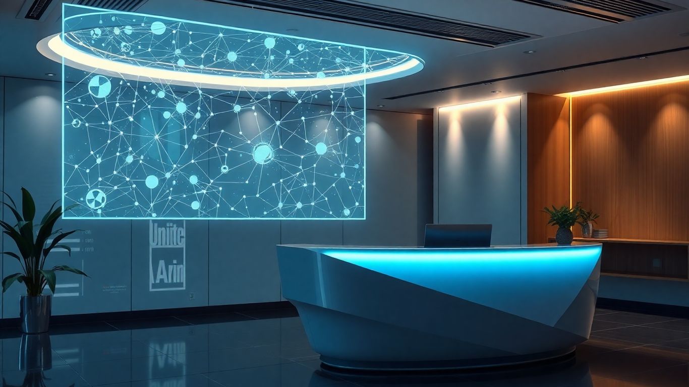 AI receptionist interface in a modern office