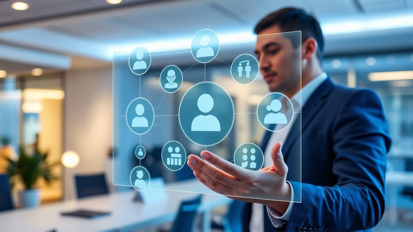 Business professional using advanced AI communication technology.