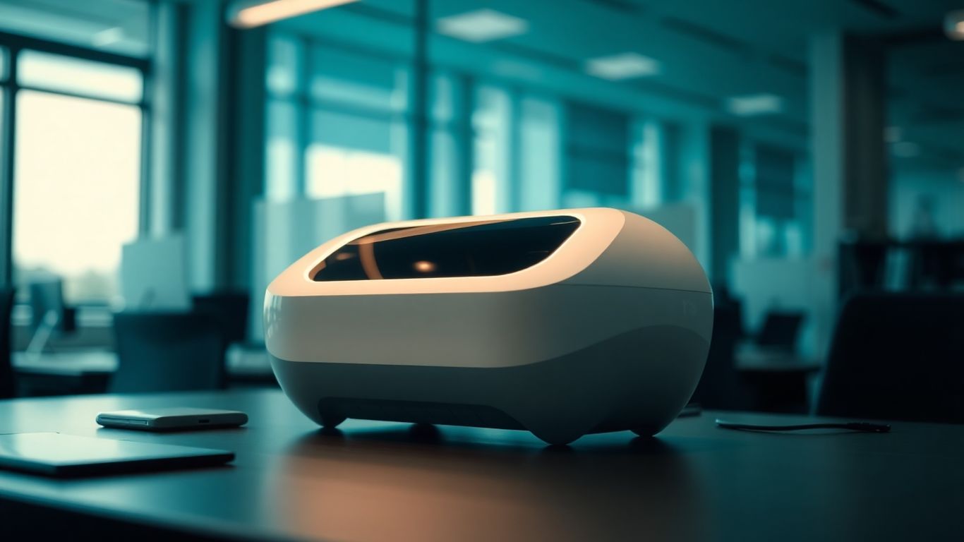 AI receptionist device in a modern office