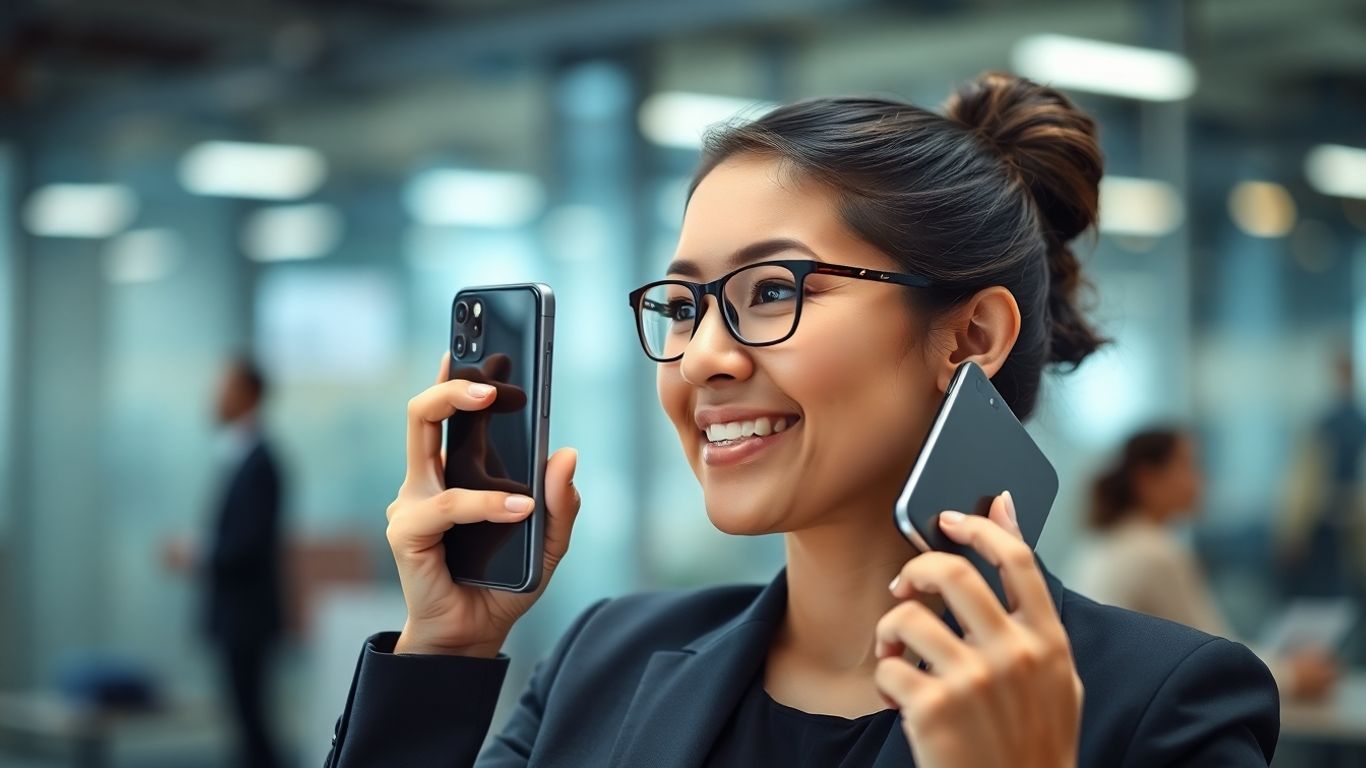 Businessperson using AI voicemail on smartphone