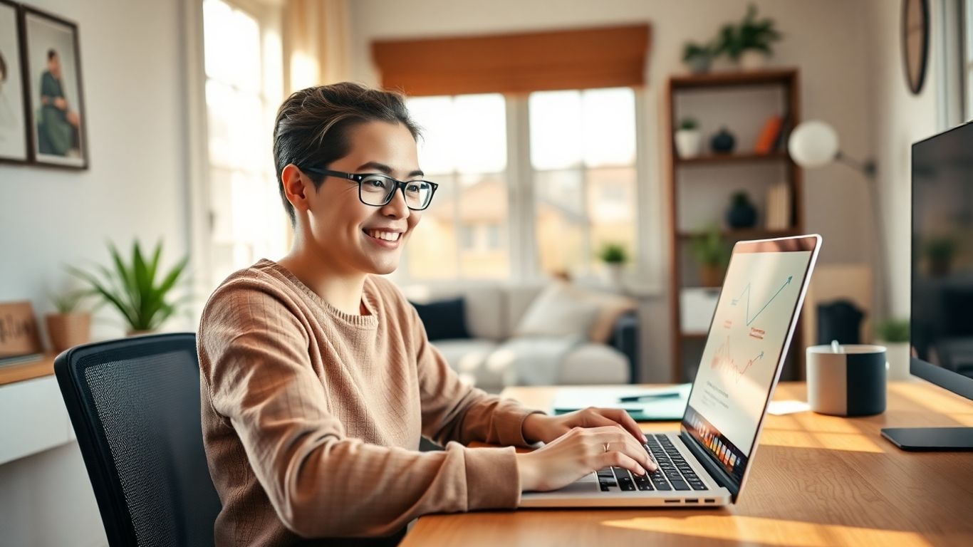 Person working from home with a laptop.