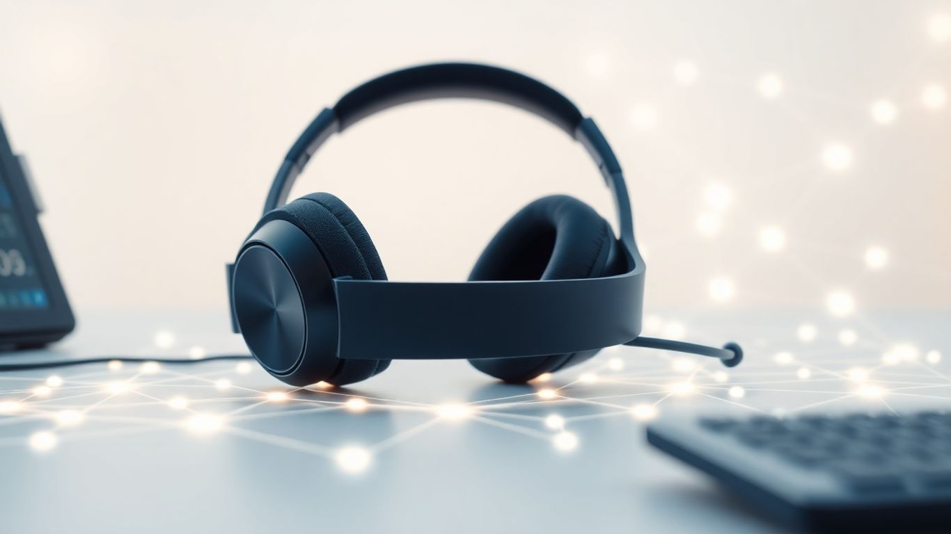 Headset and glowing digital pathways