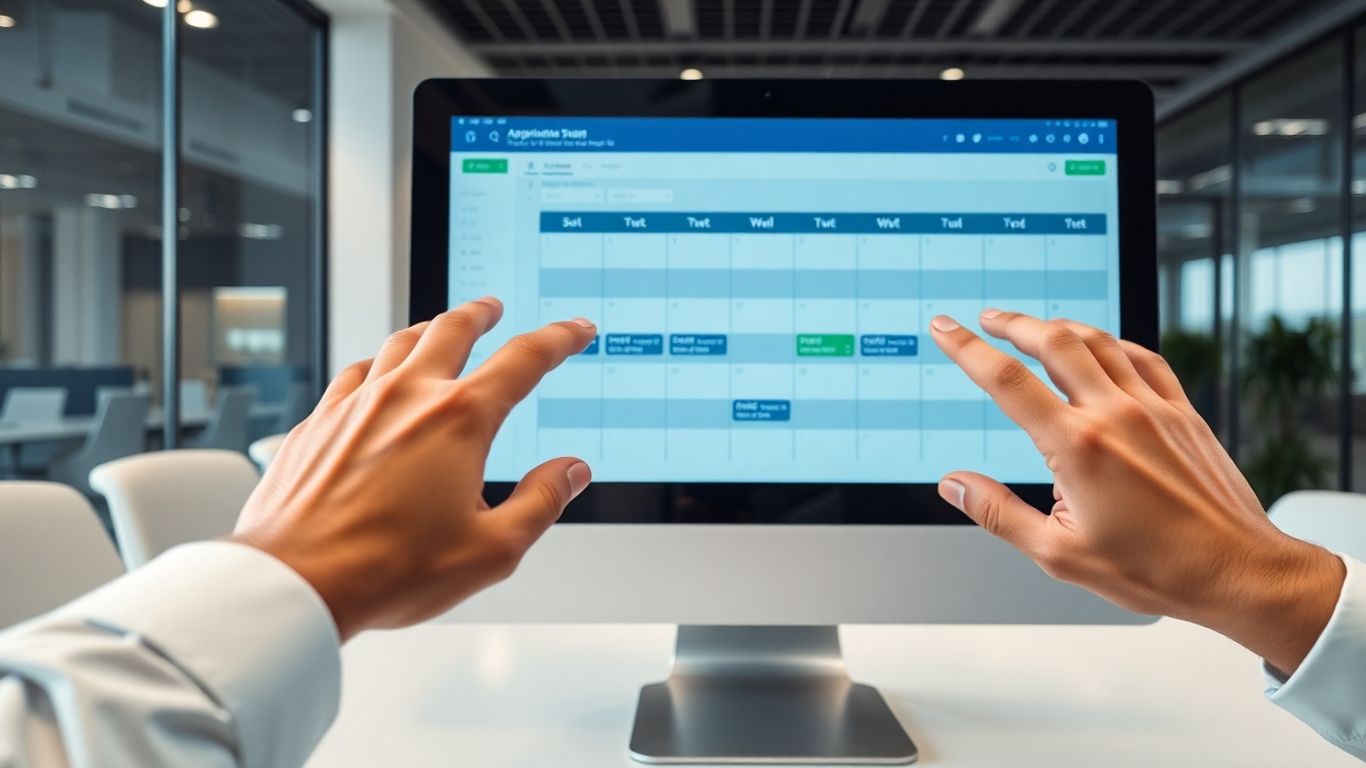 Automated business scheduling interface with calendar and appointments.