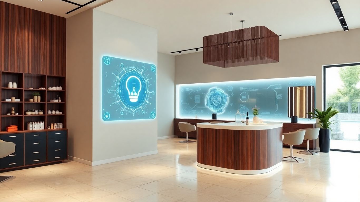 Salon interior with integrated AI booking interface