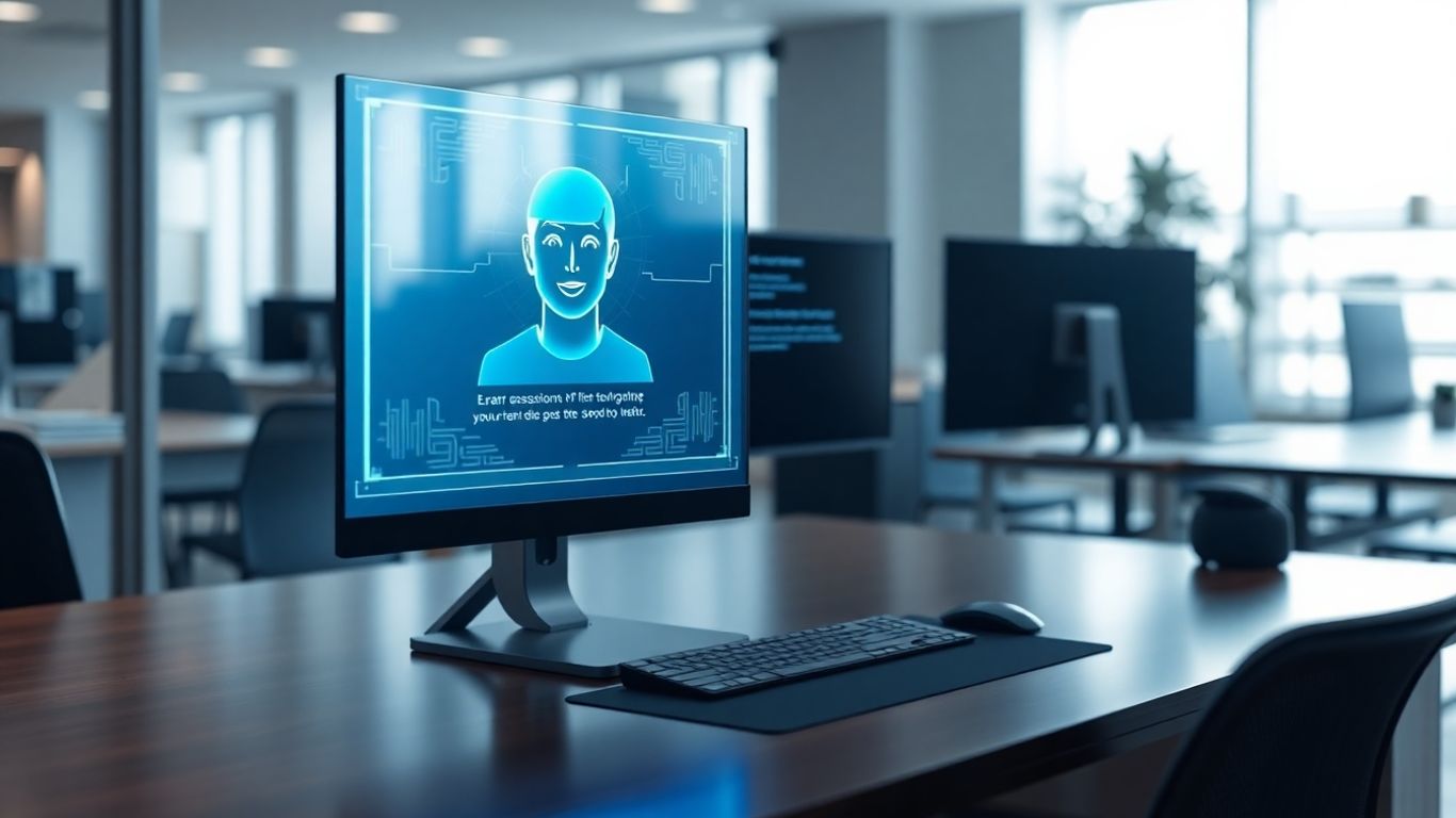 AI receptionist avatar on a desk