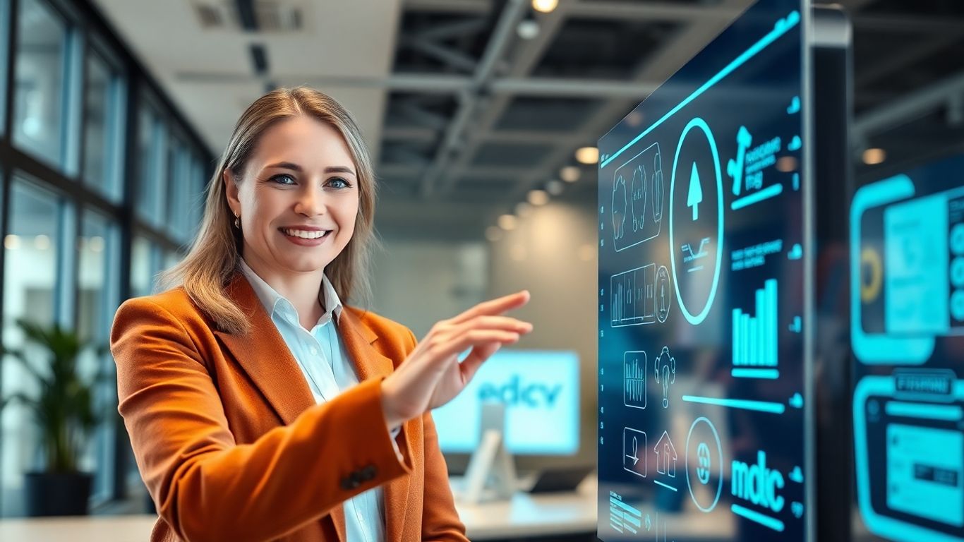 AI receptionist assisting a business professional in an office.