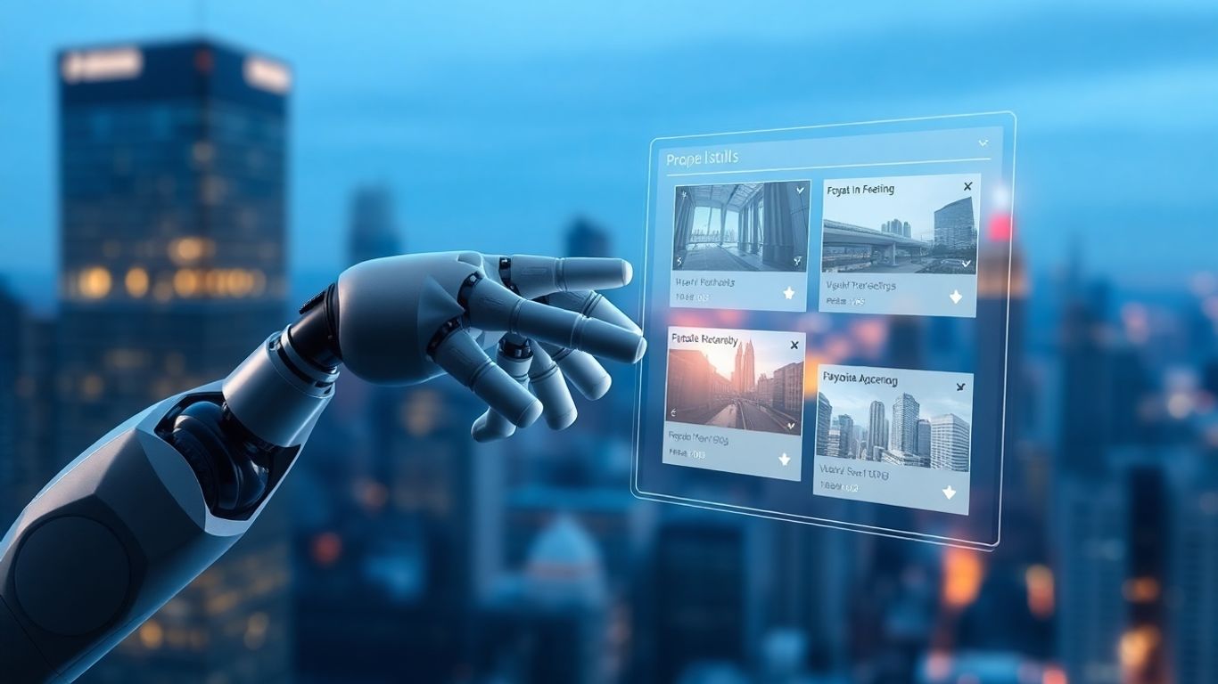 AI receptionist interacting with holographic property listings.
