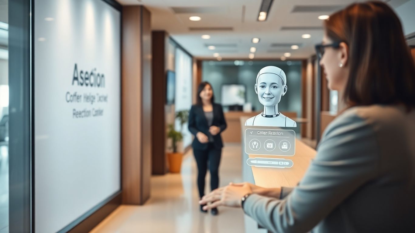 AI and human receptionists working together in an office.