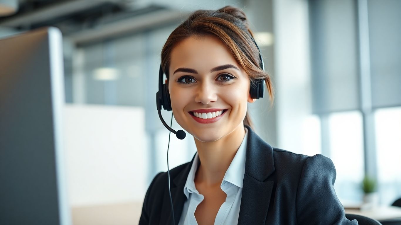 Professional woman with headset in modern office