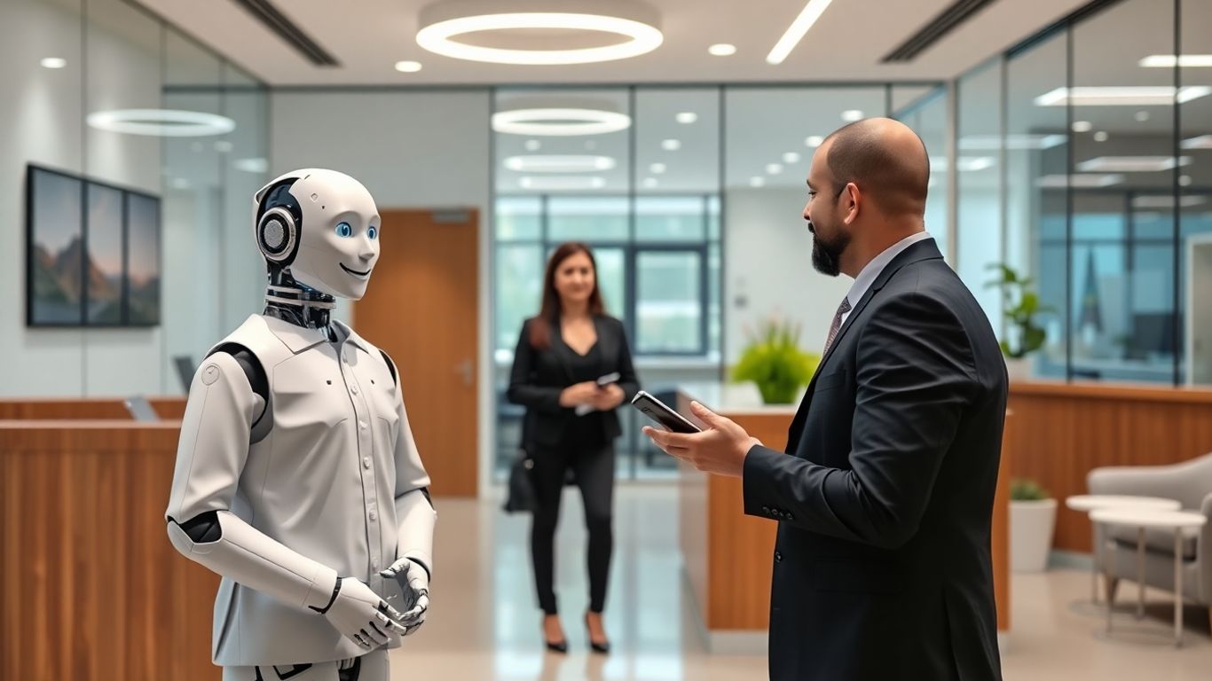 AI receptionist assisting a business professional in an office.