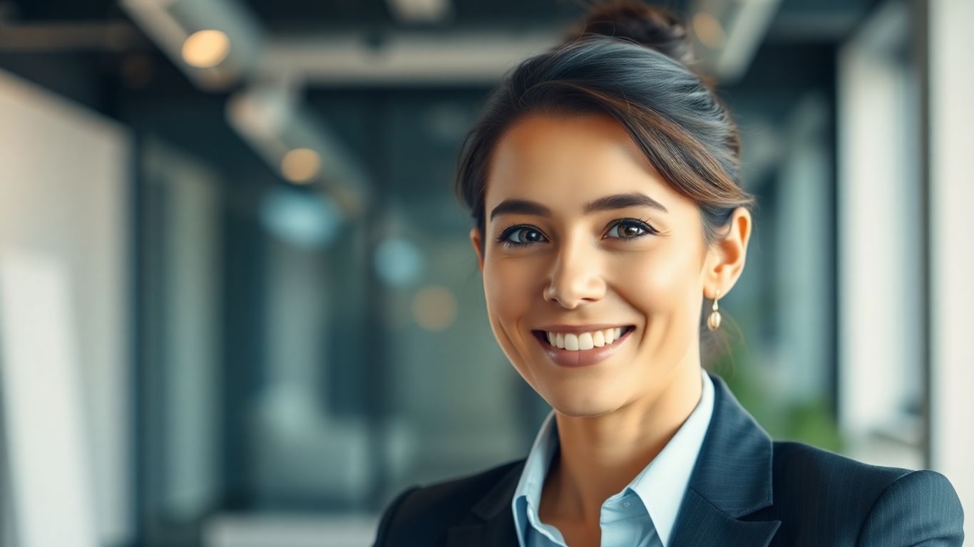 Smiling professional in office attire