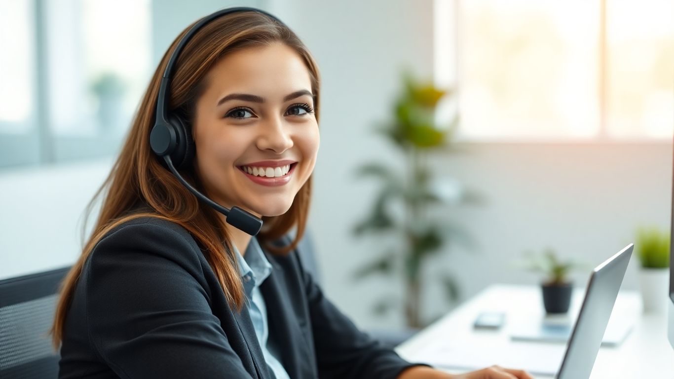 Professional person with headset at desk