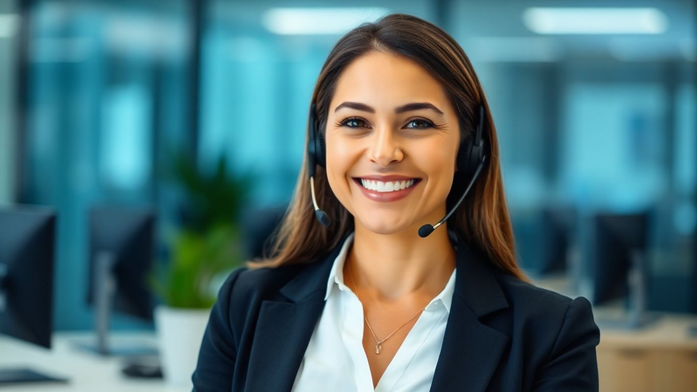 Professional woman with headset in office