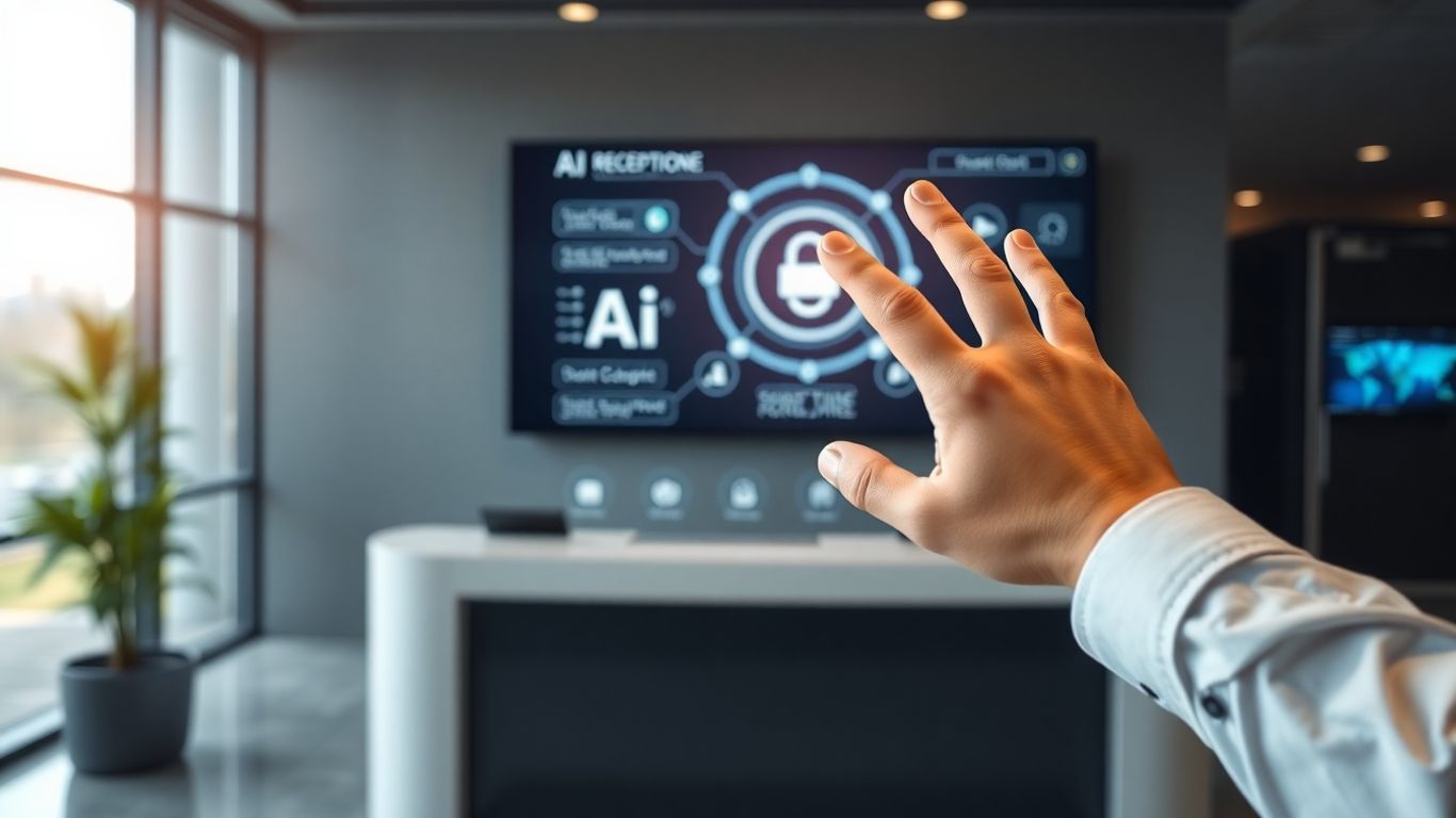 AI receptionist interface interacting with a hand.