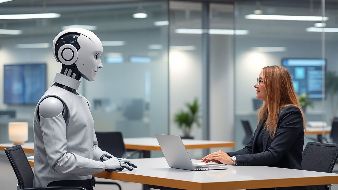 AI receptionist assisting a business professional in an office.