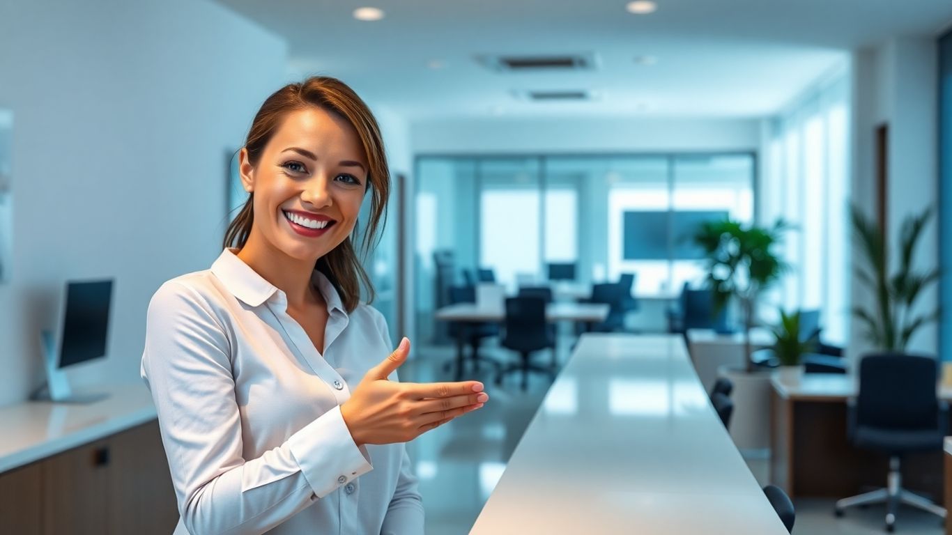 Business receptionist with digital enhancements