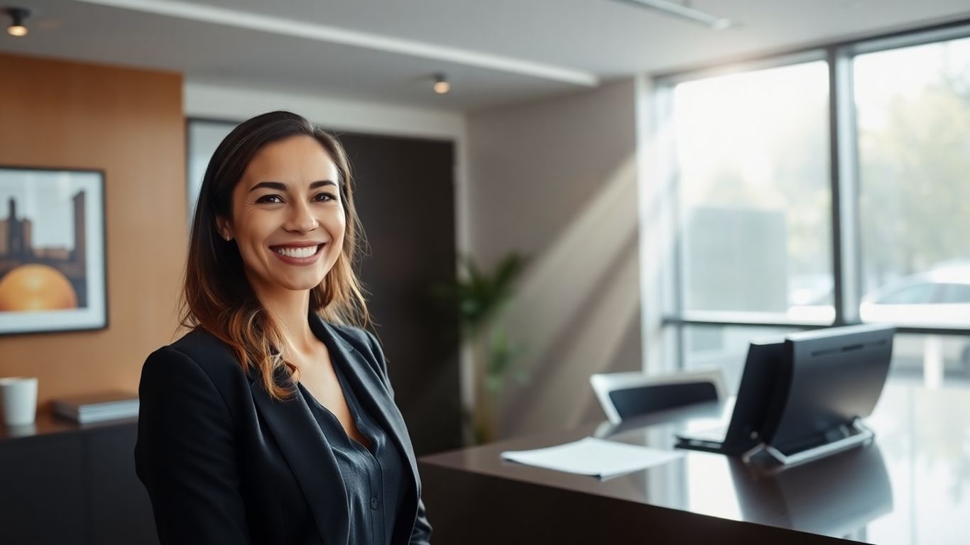 Lawyer virtual receptionist assisting a client with a smile.