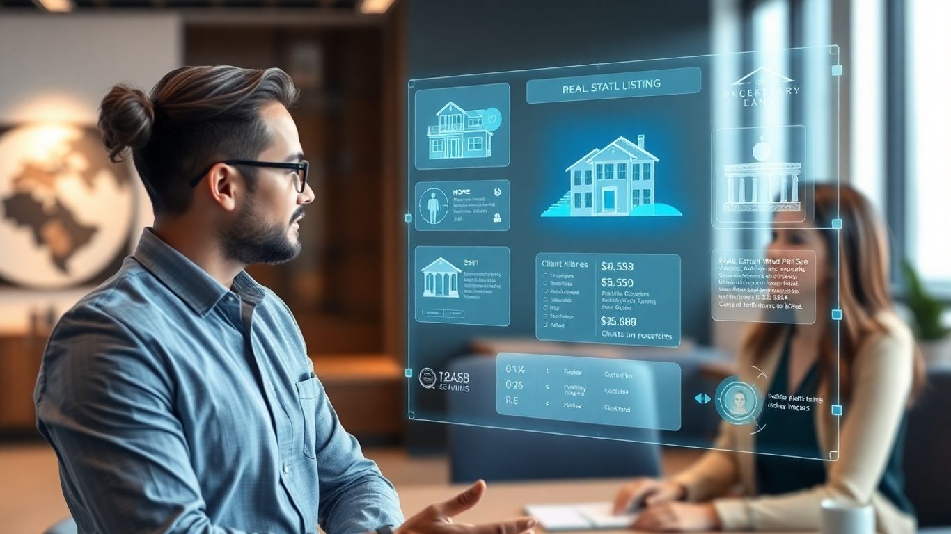 AI receptionist interface with property listings.