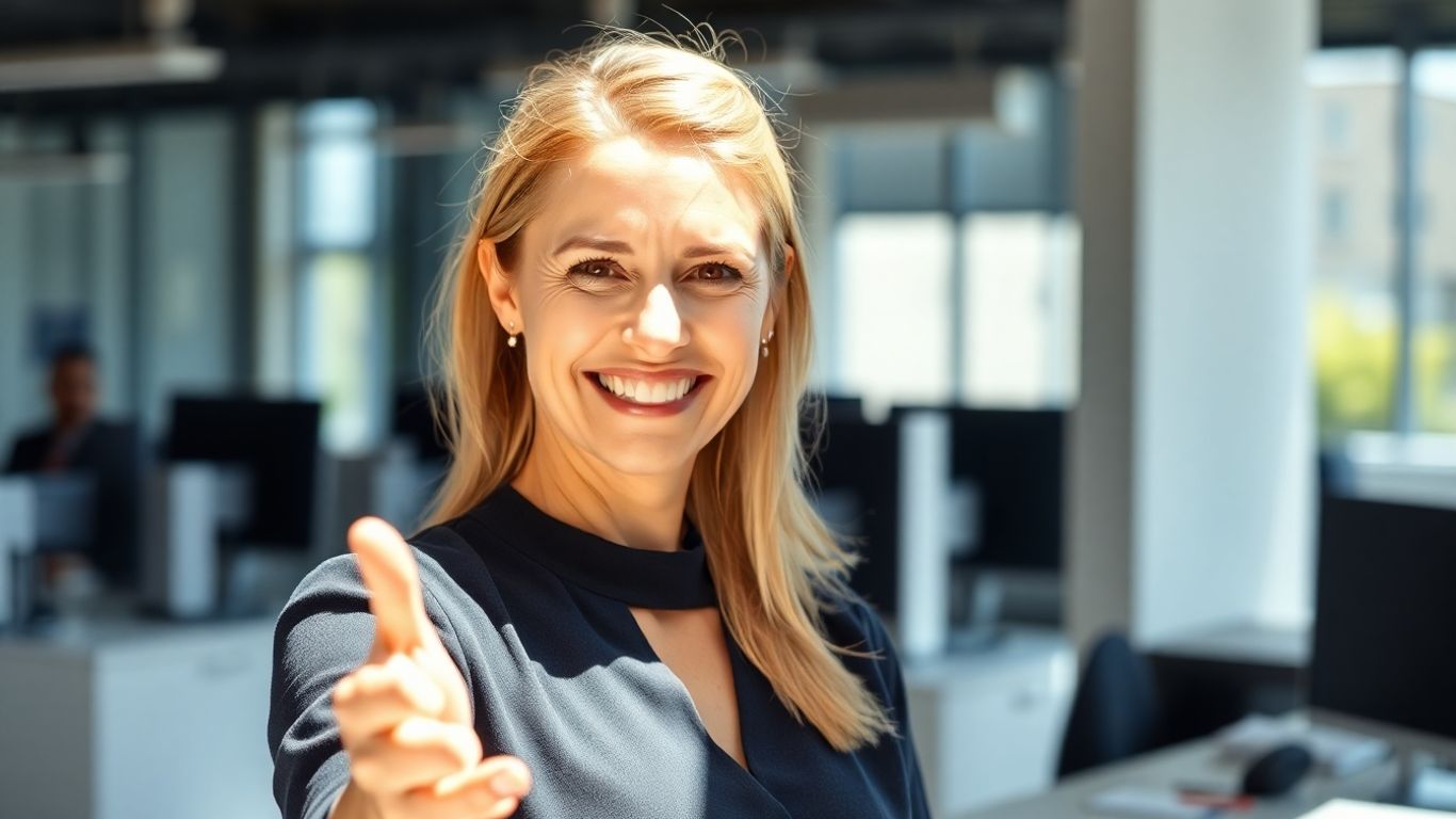 UK virtual receptionist smiling in a modern office