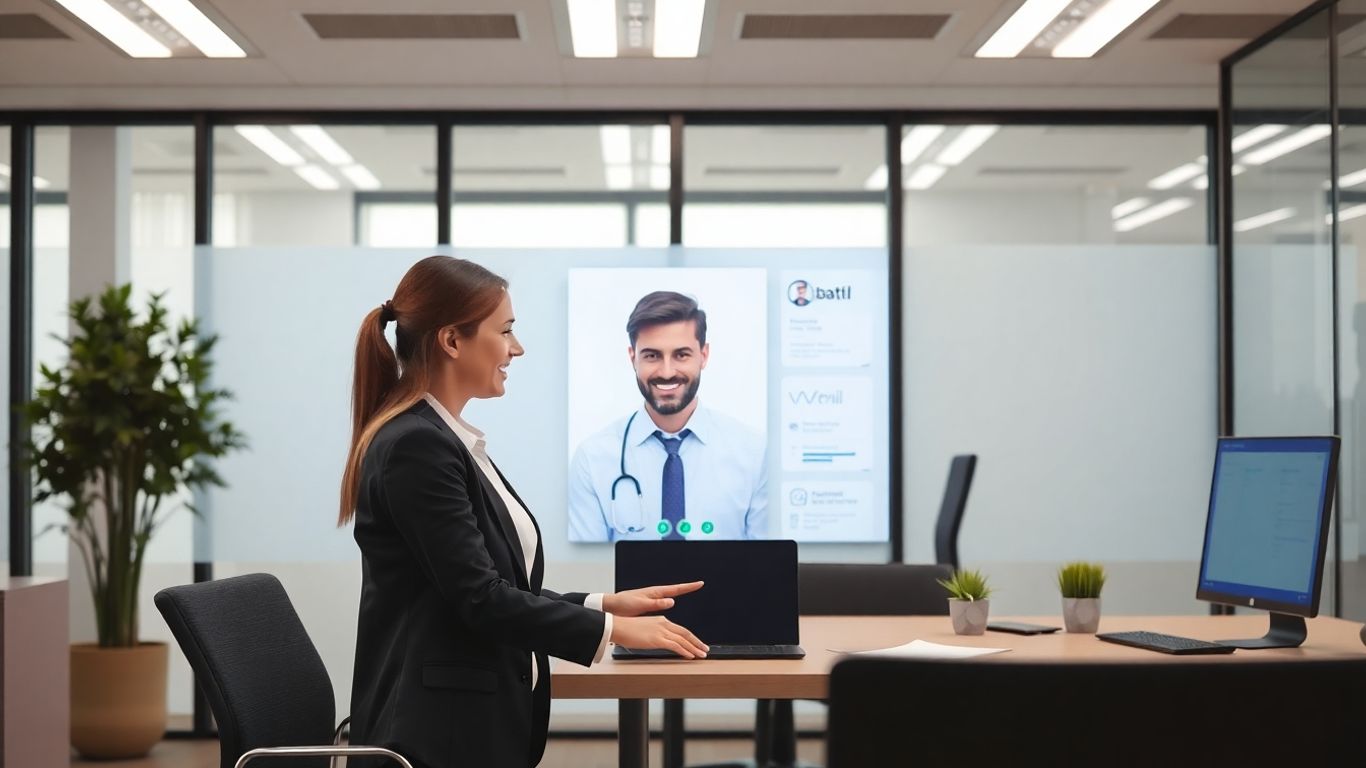Virtual assistant helping a client on a screen.