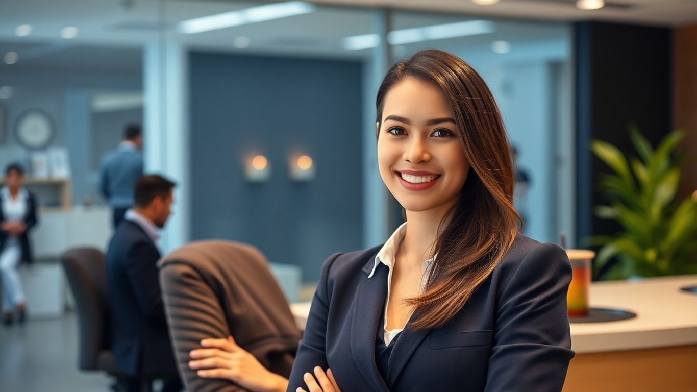 Friendly receptionist in a modern office