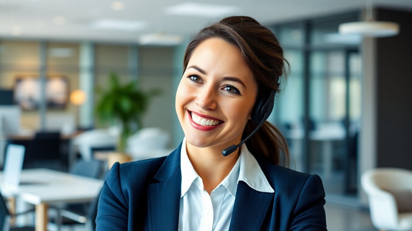 Professional woman with headset in modern office