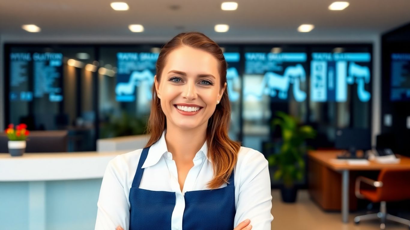 Smiling receptionist in a modern office