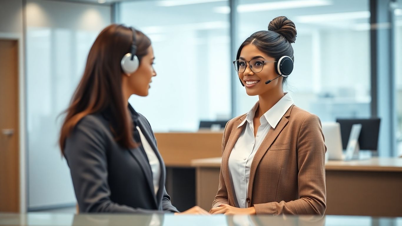 AI receptionist assisting a business professional in an office.