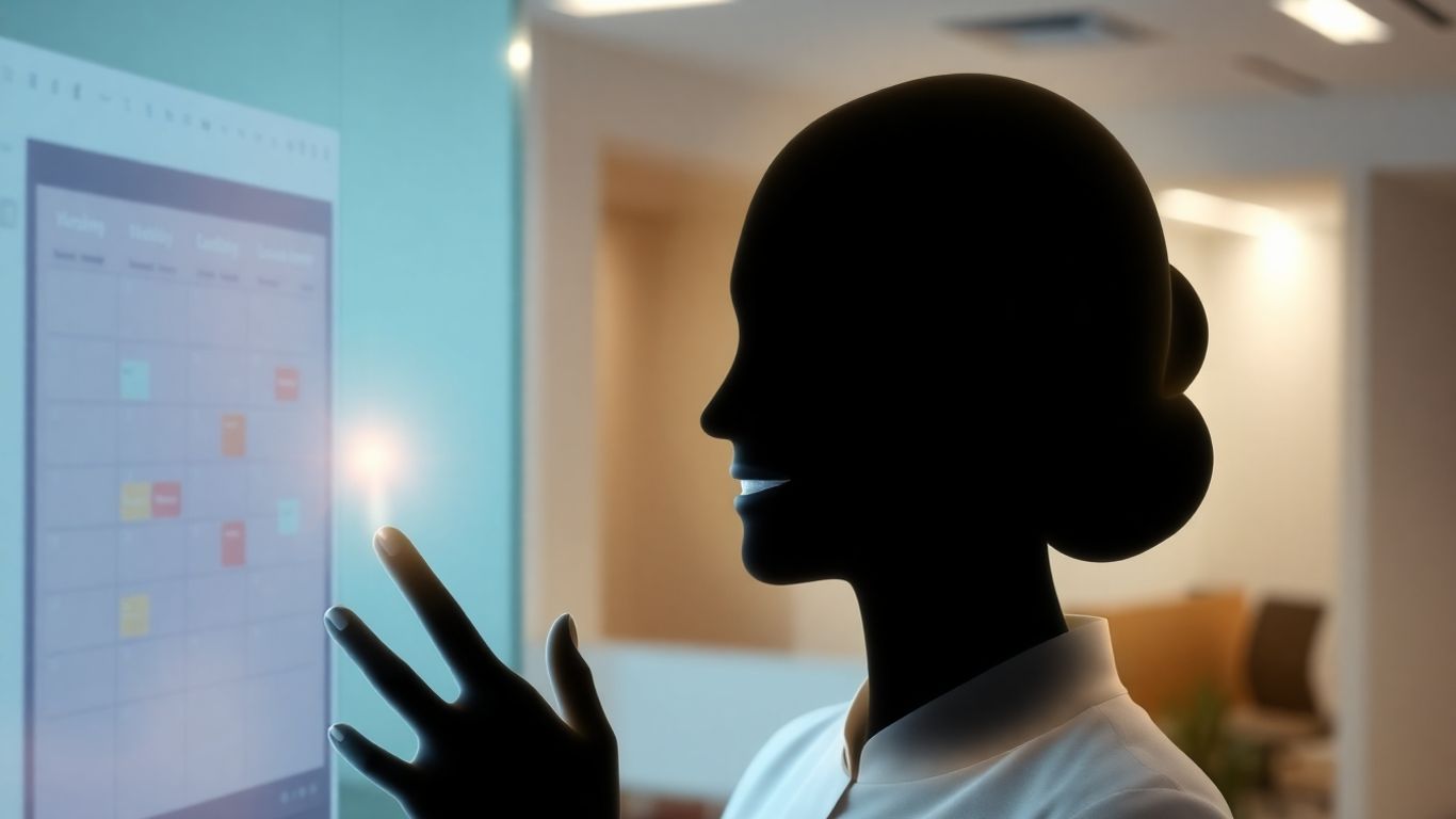 AI virtual receptionist interacting with a digital calendar.