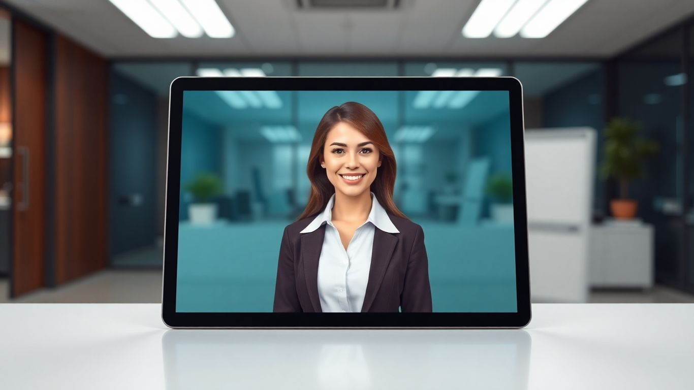 Virtual receptionist on tablet in modern office