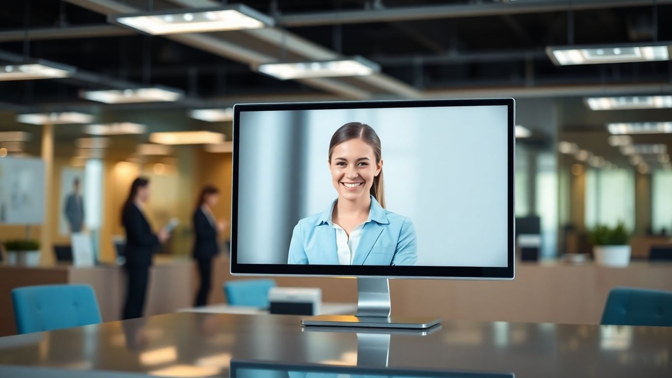 Virtual receptionist managing calls on a screen.