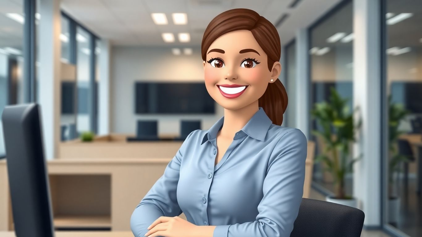 AI virtual receptionist avatar interacting with a digital interface.