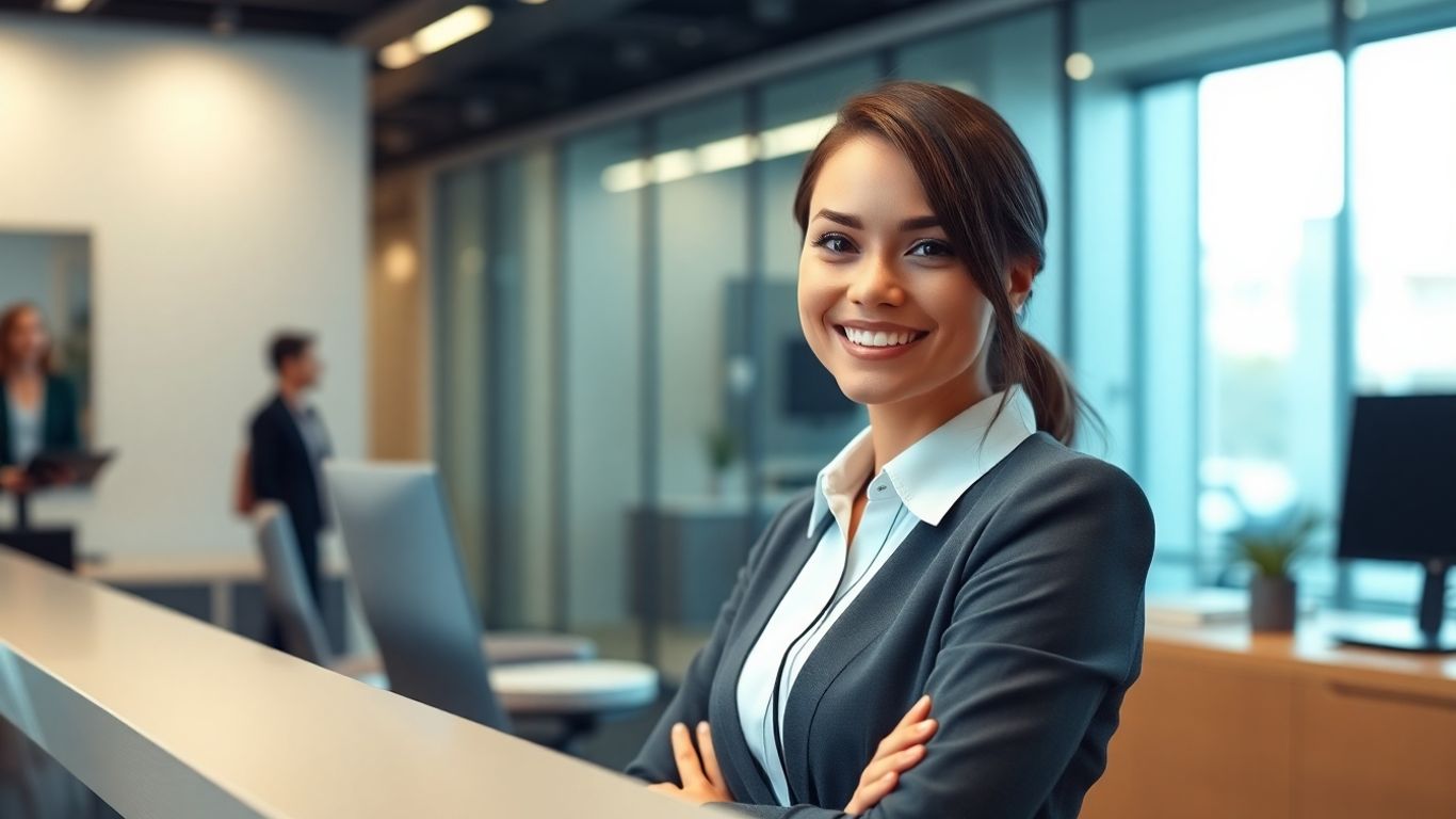 Receptionist using AI for efficient call summaries.
