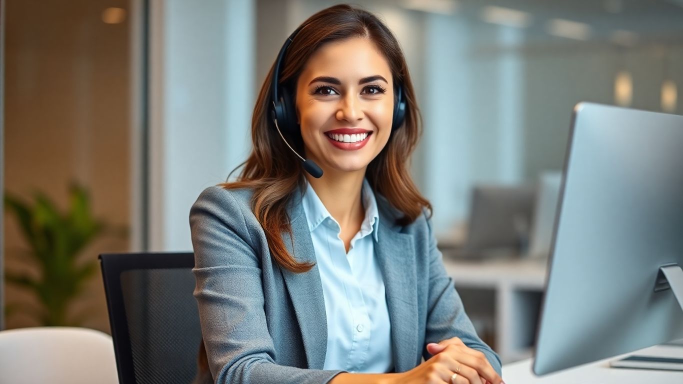 Professional woman wearing a headset, smiling.