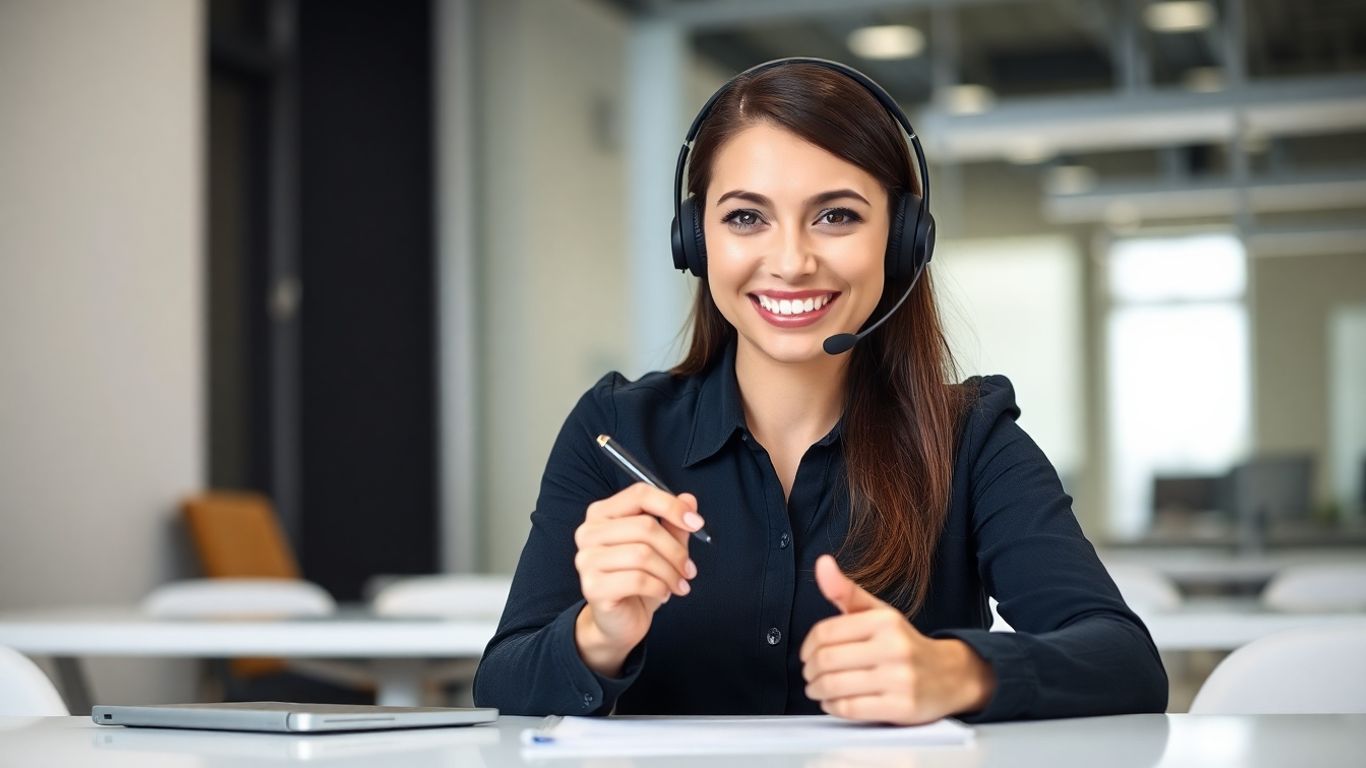 Professional woman with headset ready to assist